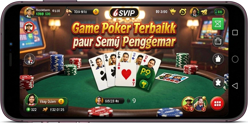 Screenshot gameplay 6SVIP yang menunjukkan aksi Poker yang mendebarkan.