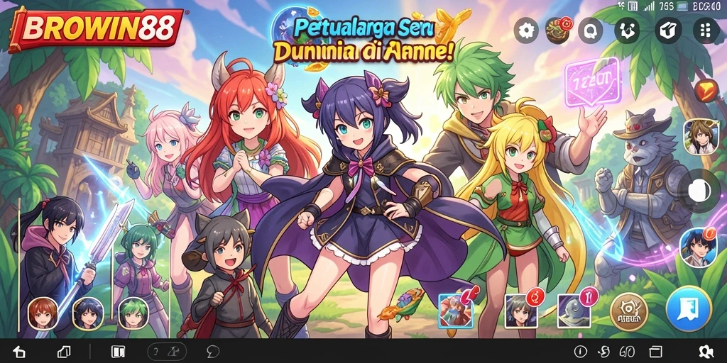 Tampilan gameplay seru dari BROWIN88 dengan karakter Anime yang menarik.