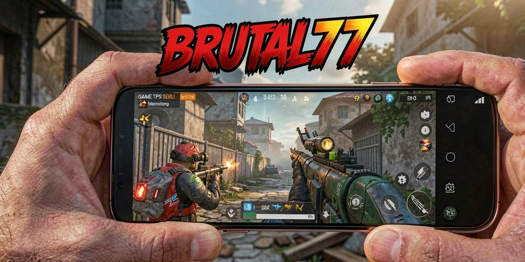 Tampilan gameplay menegangkan dari BRUTAL77 di arena tempur.