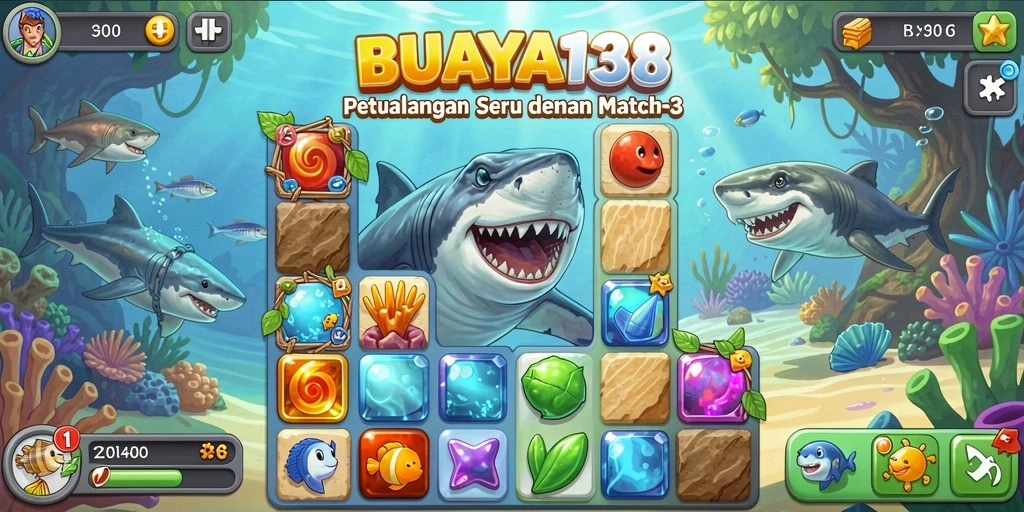 Gameplay seru BUAYA138 dengan kombinasi simbol Match-3.