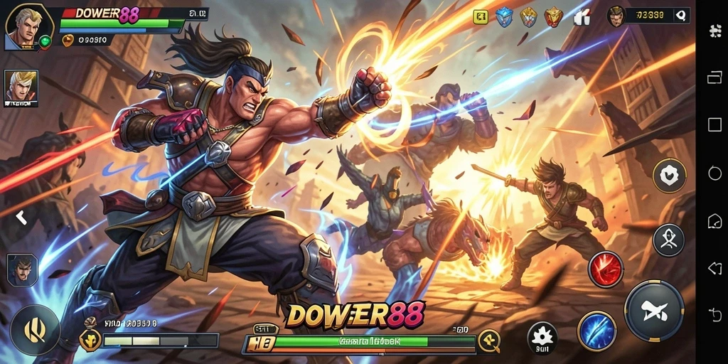 Gameplay seru di DOWER88 dengan karakter bertarung dinamis.
