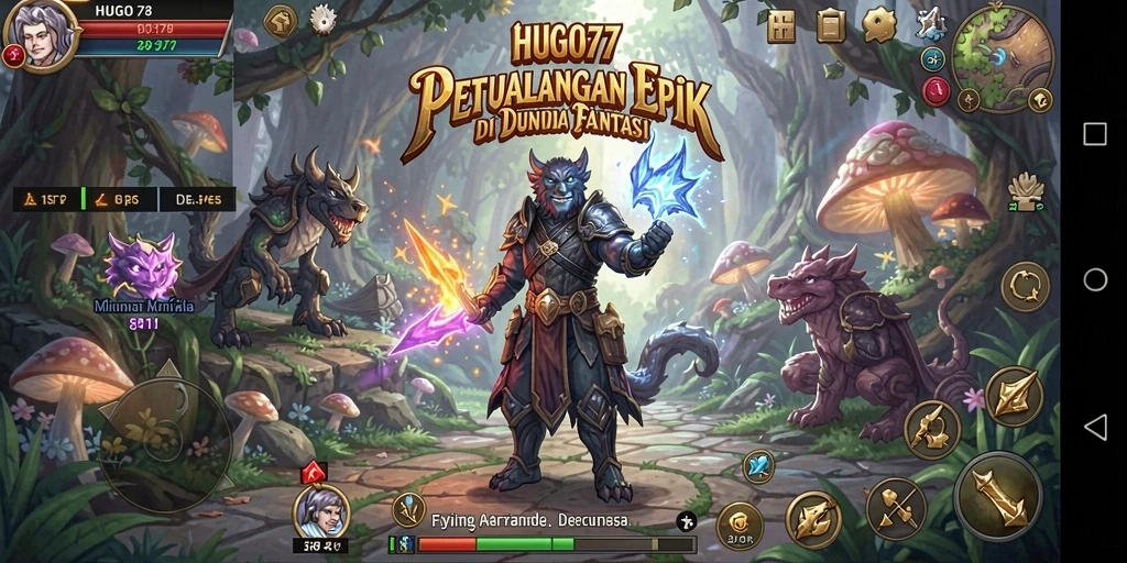 Gameplay HUGO77 menampilkan karakter dalam aksi pertarungan yang seru.