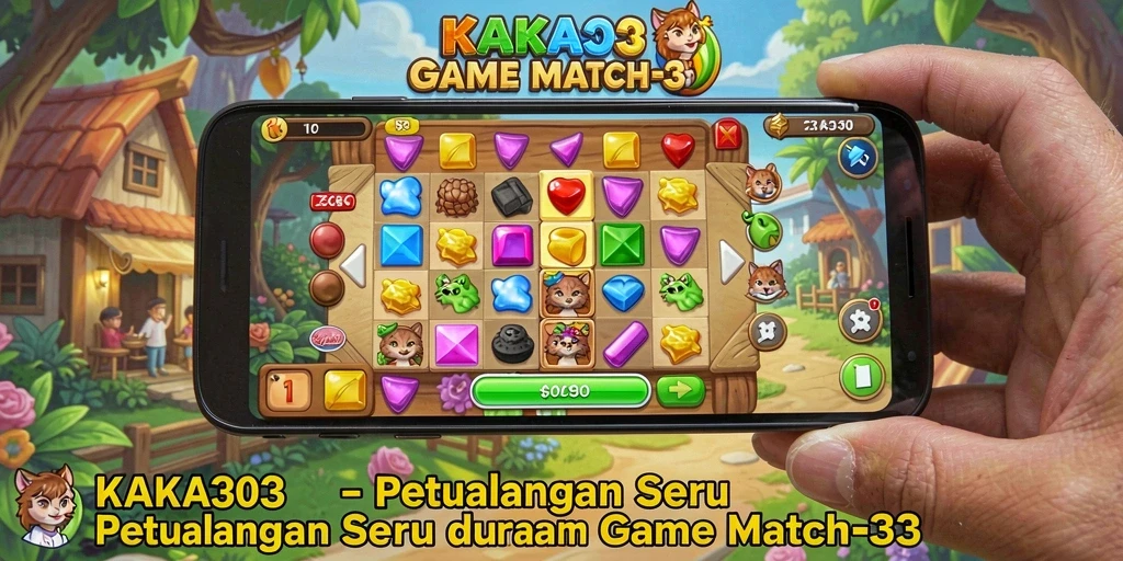 Screenshot gameplay KAKA303 yang menunjukkan aksi Match-3 yang seru.