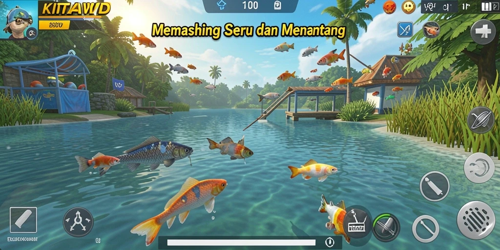 Screenshot menunjukkan gameplay memancing yang seru dan menantang.