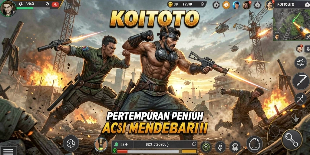 Tampilan gameplay KOITOTO dengan pertarungan yang menegangkan dan karakter unik.