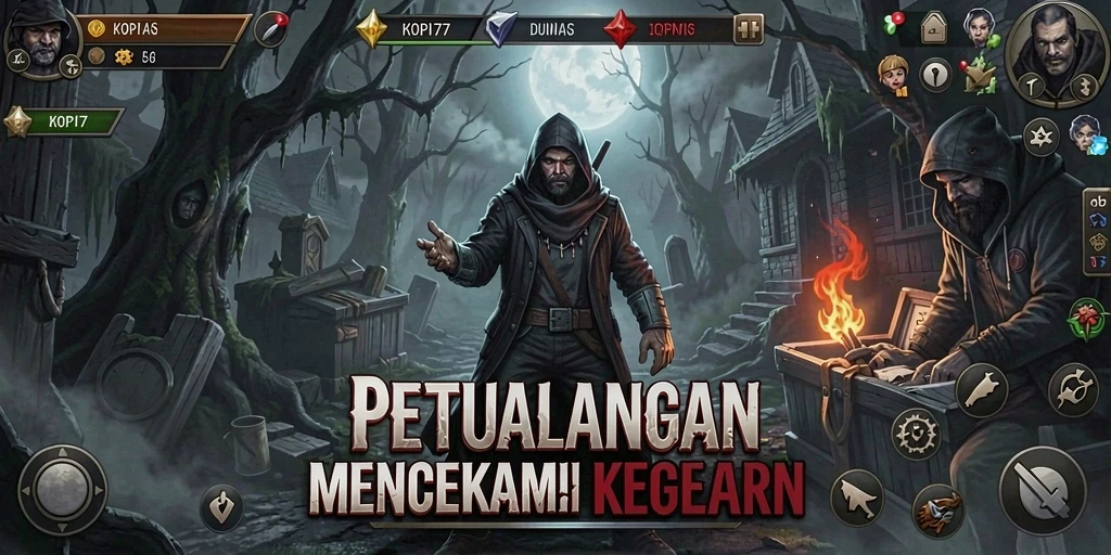 Screenshot menakutkan dari gameplay KOPI77 di dunia Horror.