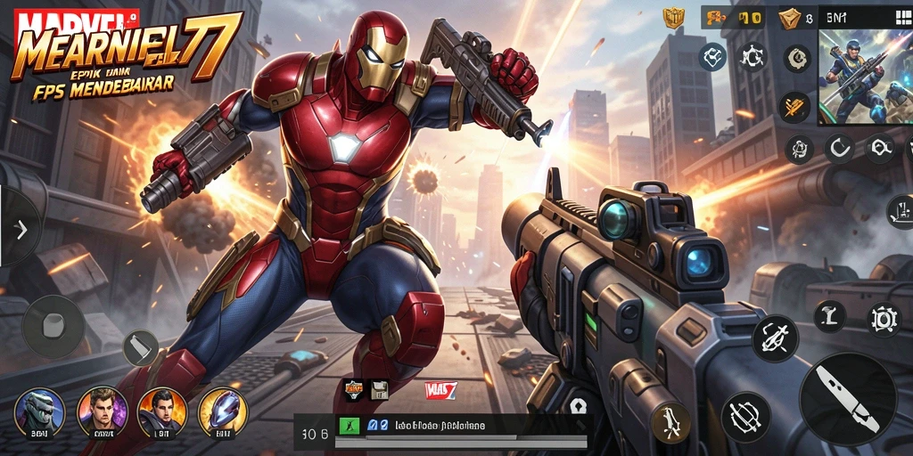 Tampilan gameplay MARVEL77 yang intens dan mendebarkan dalam mode FPS.
