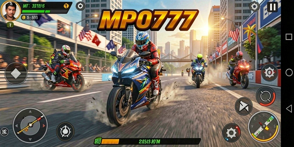 Tampilan gameplay menegangkan dari balapan motor di MPO777.