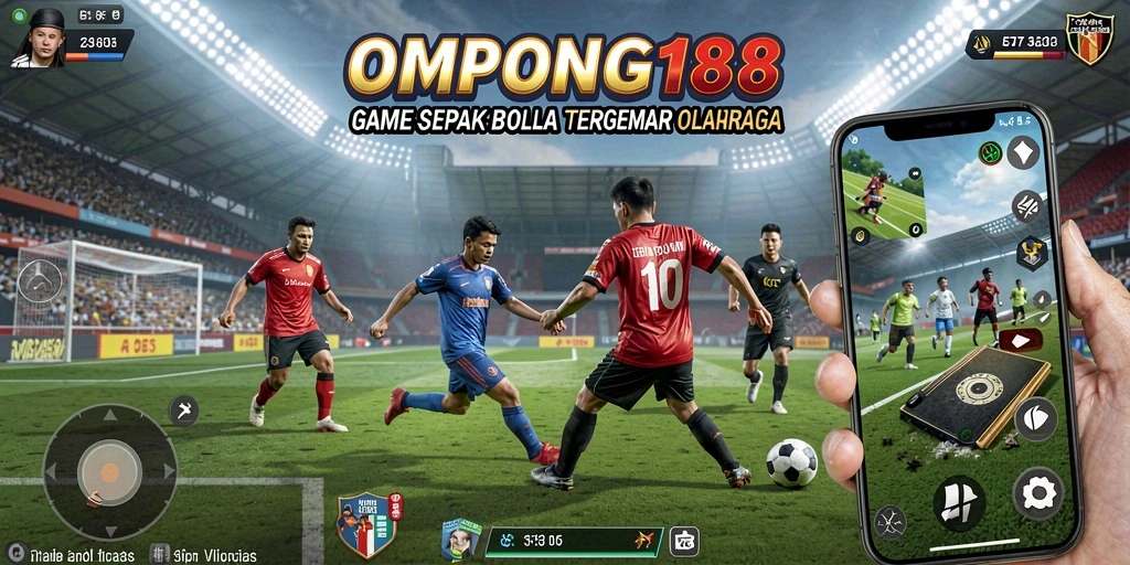 Tampilan gameplay OMPONG188 yang mendebarkan dengan aksi sepak bola yang seru.