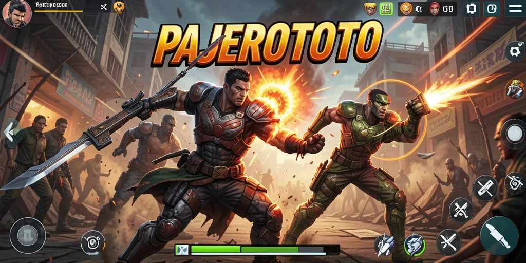 Screenshot PAJEROTOTO menampilkan aksi bertarung yang intens.