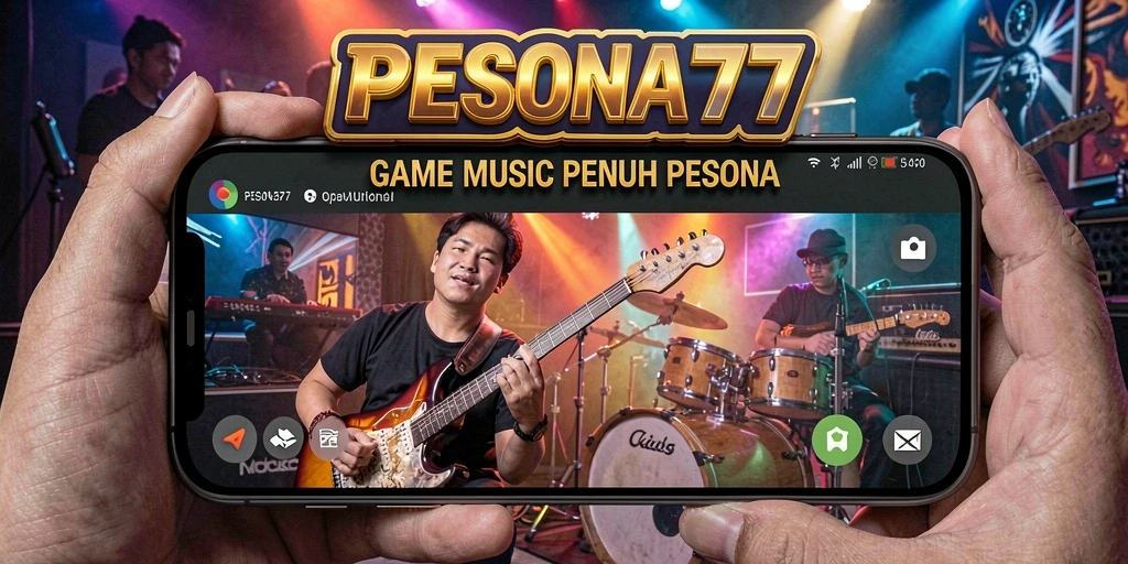 Screenshot utama PESONA77 menampilkan gameplay yang seru dan penuh musik.