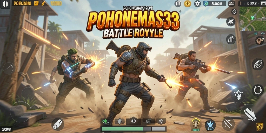 Tampilan gameplay seru di arena Battle Royale POHONEMAS33.
