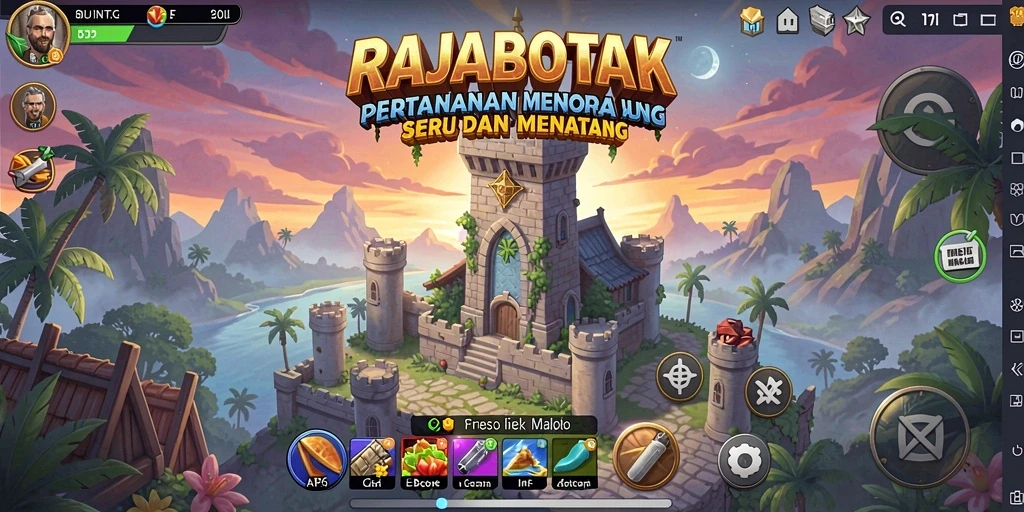 Tangkapan layar gameplay RAJABOTAK menampilkan menara yang siap menghadapi gelombang musuh.